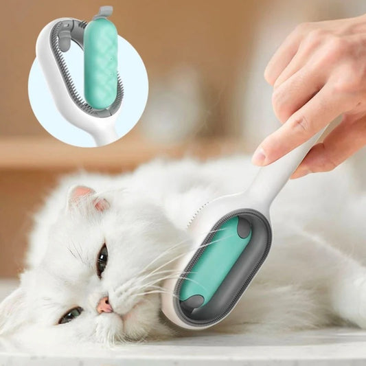 Çift Taraflı Nemli Pet Fırçası – Kedi & Köpek İçin Tüy Tarama ve Bakım Tarağı | Pawsola®