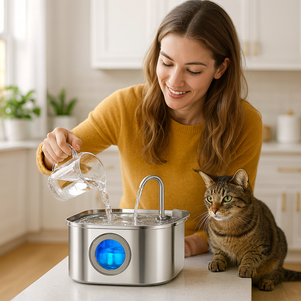 3.2L Paslanmaz Çelik Kedi & Köpek Su Pınarı | Sessiz & Sağlıklı